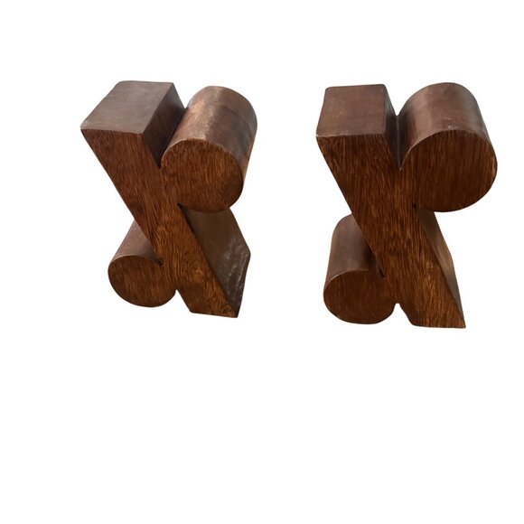 Handcrafted Solid Wood % Symbol Decorative Bookends - Picture 5 of 7